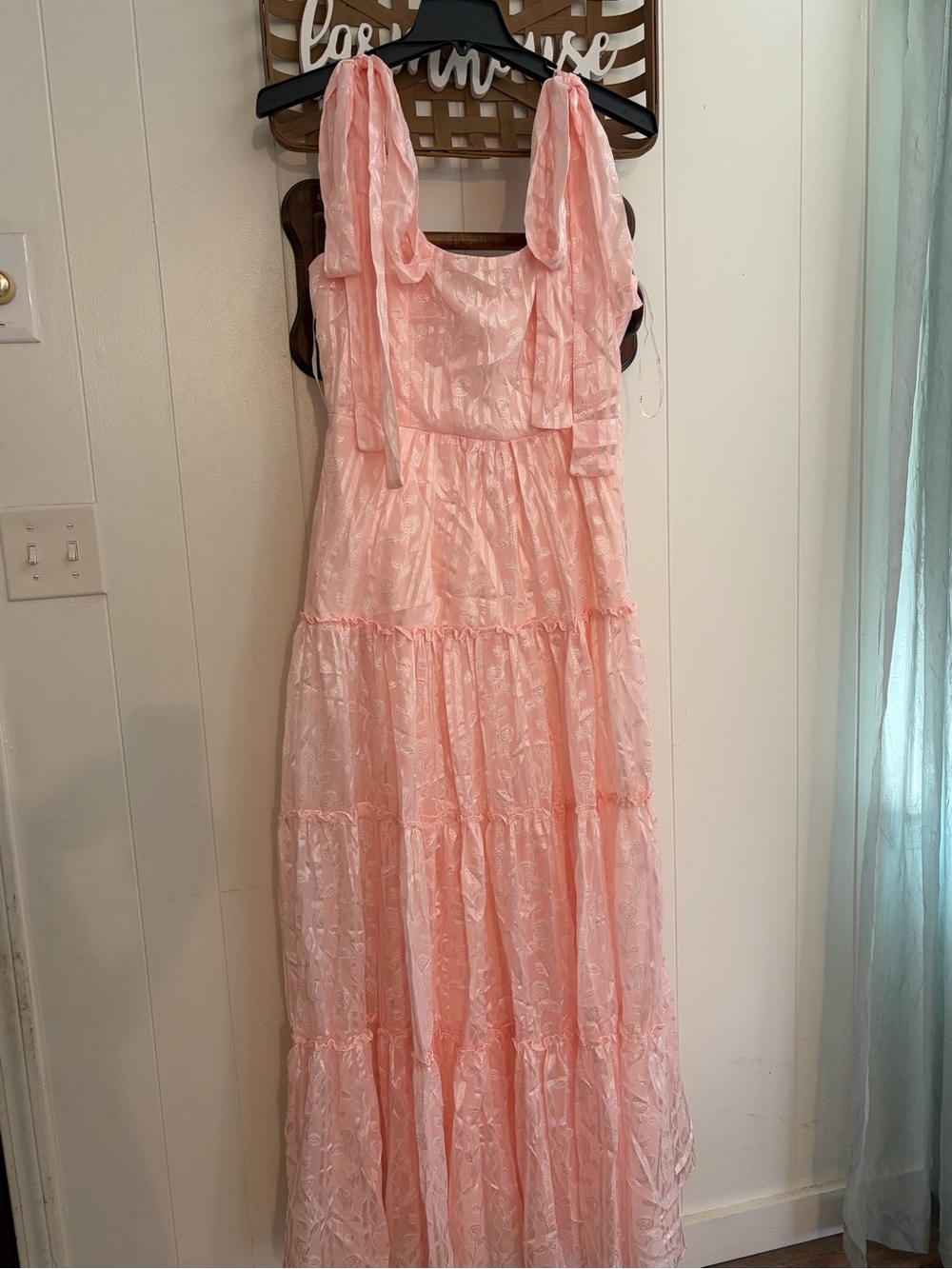 Lulu's Blush Pink Tiered Maxi Dress with Tie Straps